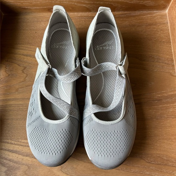 Dansko Shoes - Dansko Haven Light Gray Suede Mary Jane Flats Adjustable Velcro Strap